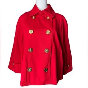 Lauren Ralph Lauren Canvas Double Breasted Nautical Pea Coat Jacket Red M
